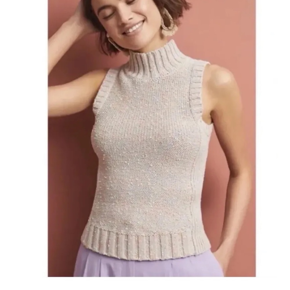 Anthropologie BREA Sleeveless neon Cotton Knit Mock Neck Tank Sweater